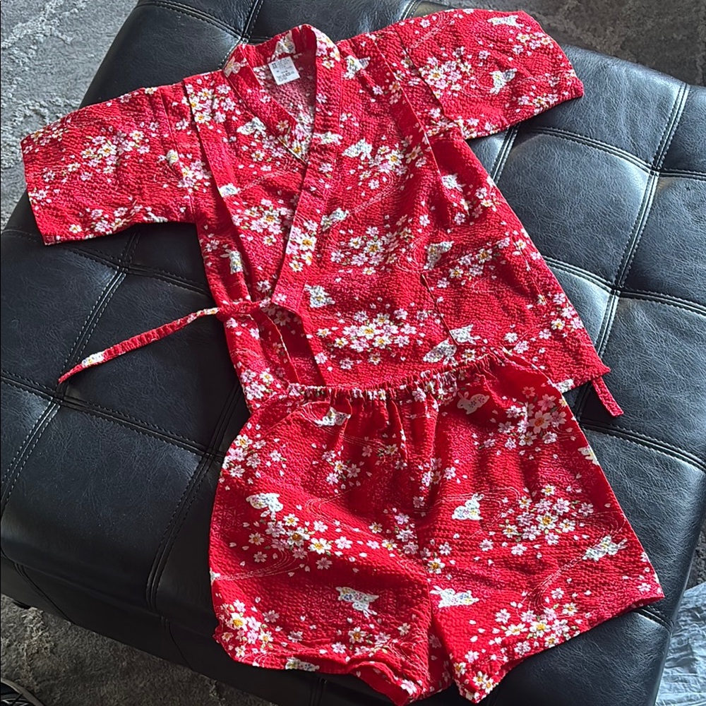 Red Floral Kimono Set